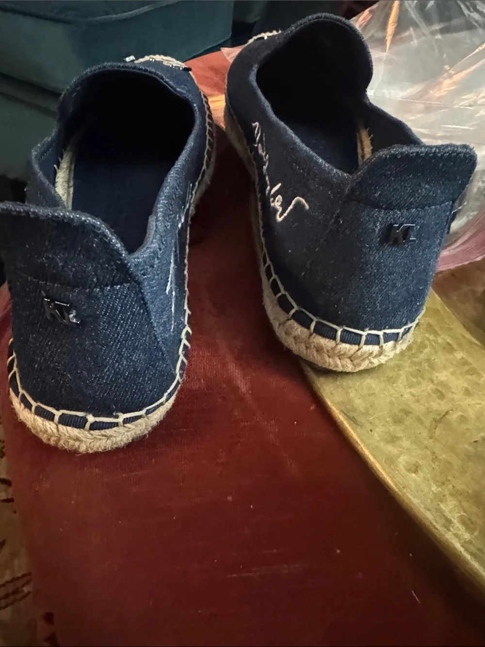 Karl Lagerfeld Navy Denim Espadrilles with Enamel Pins